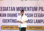 Bupati Ardito Wijaya Sambut Menteri Wihaji Dalam Peluncuran Program GENTING Cegah Stunting Di Lampung Tengah”